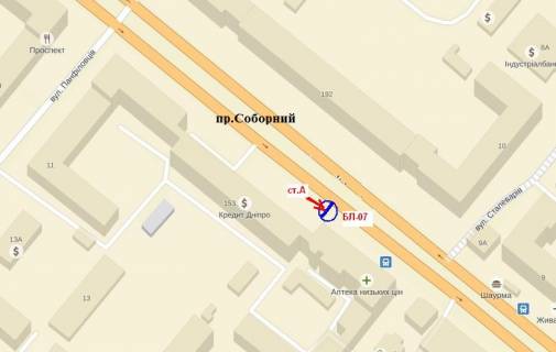 Бэклайт A в Запорожье, 3x4  пр.Соборний -вул. Сталеварів (зупинка) схема