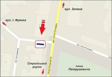 Білборд, Бігборд (Борд)  A у Львові, 3х6  Шота Руставелі, 8 вул. схема