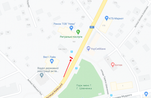 Билборд B в Бровары, 2.3х3.14  Бровари, вул. Київська, 159 у напрямку центру м. Бровари схема