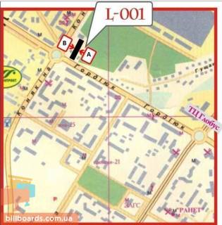 Билборд B в Луцке вул. Гордіюк, 29 (район 40 кварталу, поруч кільце вулиць Гордіюк-Конякіна) схема
