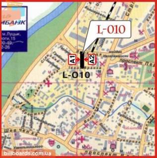Білборд, Бігборд (Борд)  A у Луцьку вул. Яровиця, 16 (район вул.Івана Франка, та Набережної) схема