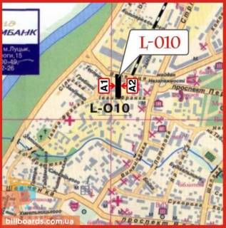 Білборд, Бігборд (Борд)  B у Луцьку вул. Яровиця, 16 (район вул.Івана Франка, та Набережної) схема