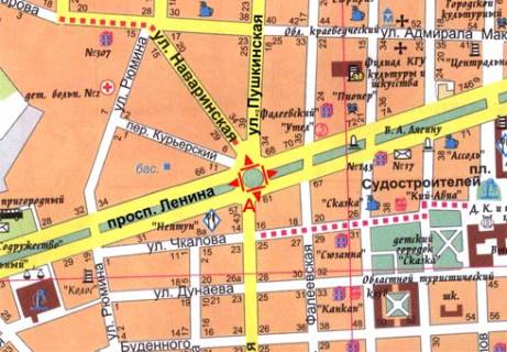Призма A в Николаеве Центральний просп. (Леніна просп.). - Аркасівська вул. (Пушкінська) ., кольцо - 238182 схема
