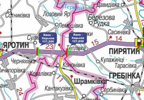 Нестандарт  в Полтаве, 3x18  Траса M-03, Київ - Харків, 127,050 схема