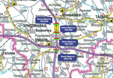 Нестандарт A у Черкасах Трасса M-05, Киев-Одесса, 202,700 схема