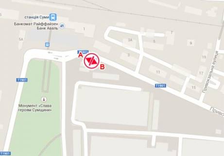 Билборд B в Сумах, 3x6  Привокзальна вул., 1а схема