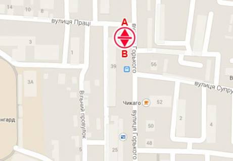 Билборд B в Сумах Горького вул. - Праці вул. схема