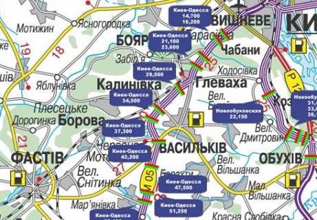 Нестандарт A в Київських трасах, 3x18  Траса M-05, Київ-Одеса, 34,500 (Напрямок з  Одеси в Киів) схема
