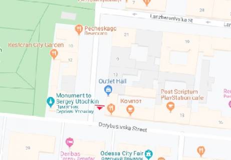 Ситилайт A в Одессе, 1.8x1.2  Гаванная ул., 13 - Дерибасовская ул., 20 А схема