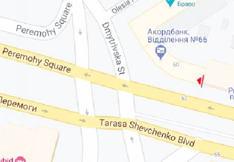 Видеоборд A у Києві Шевченка бул., 60 (1раз. у 3 хв. блоці) [8.7x11.6 - 1шт.], (розширення 1080х810) - 478860 схема