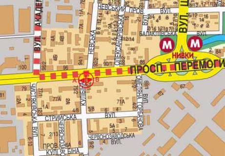 Билборд B в Киеве, 3x6  Берестейський просп., 73/1 схема