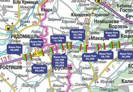 Нестандарт A в Київських трасах, 3x18  Траса M-06, Київ-Житомир, 65,700  (Напрямок з Житомира в Киів) схема