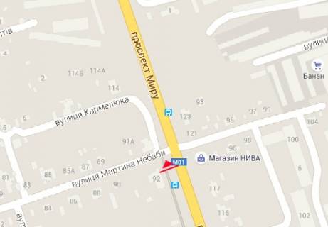 Билборд A в Чернигове, 3x6  Миру просп. - Мартина Небаби вул. схема