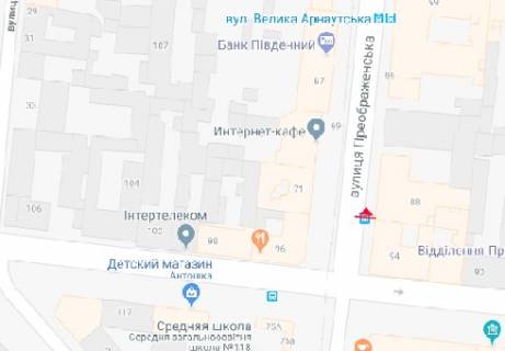 Бэклайт B в Одессе Преображенська вул., 88 - Мала Арнаутська вул. схема