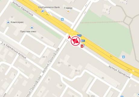 Билборд A в Сумах, 3x6  Харківська вул., 30-1 - Свободи просп. (Прокоф`єва вул.) схема