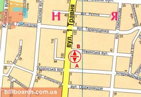 Білборд, Бігборд (Борд)  A у Чернігові, 3x6  Михайла Грушевського просп., 99 схема