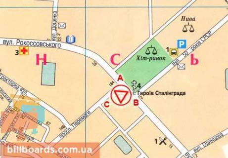 Билборд C в Чернигове, 3x6  Победы пр., 184 (маг. "Сиверский") схема