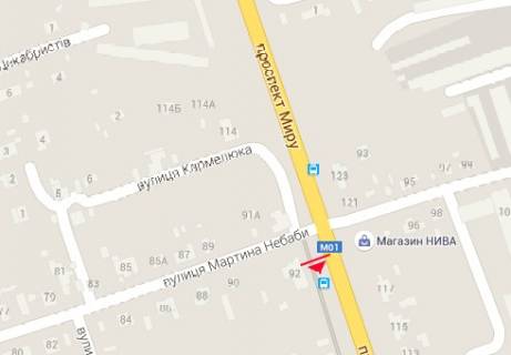 Билборд B в Чернигове, 3x6  Миру просп. - Мартина Небаби вул. схема