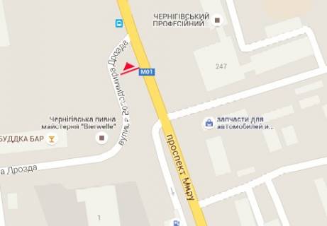 Билборд A в Чернигове, 3x6  Миру просп. - Володимира Дрозда вул. схема