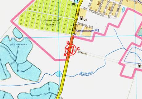 Білборд, Бігборд (Борд)  B у Луцьку, 3x6  Львівська вул. - Окружна вул., Кільце, в'їзд схема