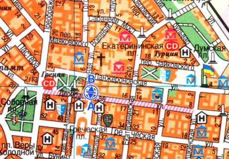 Ситилайт B в Одессе, 1.8x1.2  Гаванная ул., 13 - Дерибасовская ул., 20 А схема