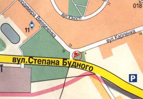 Білборд, Бігборд (Борд)  A у Тернополі, 3x6  Карпенка вул., супермаркет "Берегиня" схема