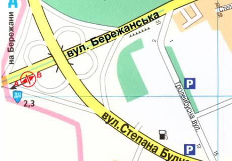 Билборд A в Тернополе, 3x6  Бережанська вул. - Степана Будного вул., 1-й схема