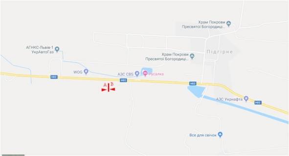 Билборд B в трасах Львова Траса Львів-Тернопіль, с. Підгірне, в'їзд в місто схема