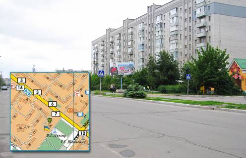 Билборд A в Горишние Плавни (Комсомольск), 3x6  просп. Героїв Дніпра, 67, центральна вулиця, (біля магазинів, банків, район "Піски") фото 1