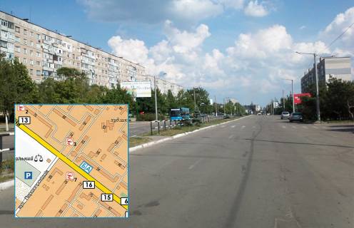 Билборд B в Горишние Плавни (Комсомольск), 3x6  просп. Героїв Дніпра, 54 (навпроти магазину «АТБ») центральна вулиця фото 1