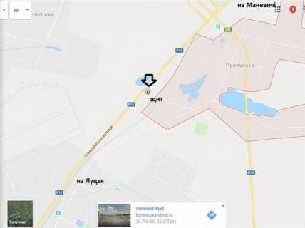 Билборд B в Луцке с.Прилуцьке (при вїзді в місто Луцьк,  траса Маневичі-Луцьк)  1 км від Луцька схема