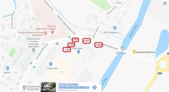 Білборд, Бігборд (Борд)  B у Луцьку Вул.Шевченка, 14  (супермаркет "Наш Край", гіпермаркет "Нова лінія" вїзд на стоянку) схема