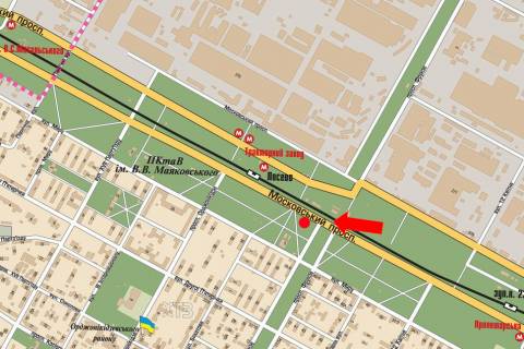 Білборд, Бігборд (Борд)   у Харкові, 3x6  Московський пр. / Індустріальный пр. (кол. Фрунзе пр.), в центр схема