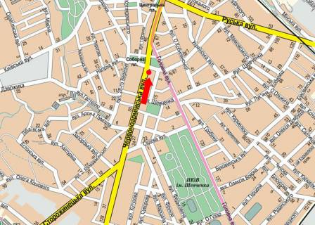 Ситилайт  в Черновцах, 1.8x1.2  Героїв Майдану вул. (кол. Червоноармійська вул.), 1, біля ЧНУ ім. Федьковича схема