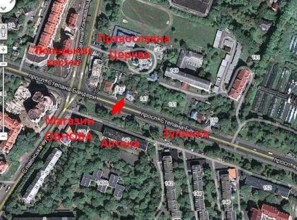 Билборд A в Тернополе, 3x6  Бандери вул., 72 / Слівенська вул. схема