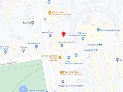 Видеоборд A у Кривому Розі Соборності вул., 29/4, аптека "Мед Сервіс", №Дн021, прайс за ролик 10 сек 1 вихід/5 хвилин, з 8:00-22:00. Розрахунок для інших параметрів трансляції уточнюйте у менеджера. - 301414 схема