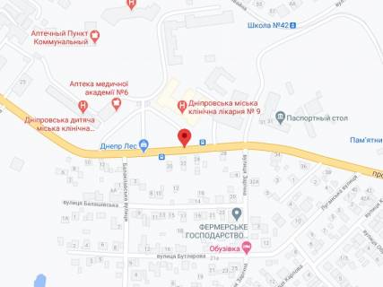 Видеоборд A в Днепр (Днепропетровск) Мануйлівський пр., 77Б, аптека "Мед Сервіс", №Дп033, прайс за ролик 10 сек 1 вихід/5 хвилин, з 8:00-22:00. Розрахунок для інших параметрів трансляції уточнюйте у менеджера. - 301342 схема