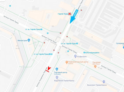 Билборд B в Харькове, 3x6  Павлова вул., 144б, ТЦ Космос, в центр схема