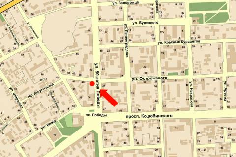 Билборд  в Виннице, 3x6  Замостянська вул. (кол. 50-річчя Перемоги вул.) / Острозького вул., біля РАЦСу схема