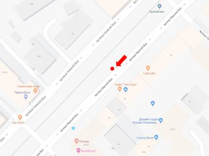 Сiтiлайт  у Києві, 1.8x1.2  Верхній Вал вул., 52, бульварна частина, в сторону ст.м. "Контрактова пл." схема