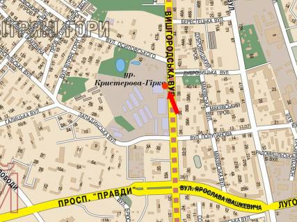 Білборд, Бігборд (Борд)  B у Києві, 3x6  Вишгородська вул., 45, біля ЖК "Паркове місто", в сторону Шевченка пл. схема