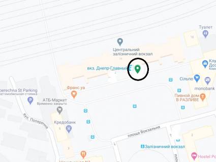 Билборд A в Днепр (Днепропетровск), 2.32x1.35  Вокзальна пл., 11, (2) схема