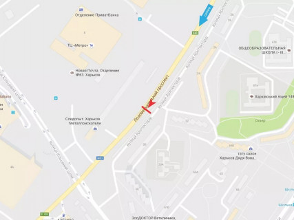 Билборд B в Харькове, 3x6  Архітекторів вул., 20, в місто схема