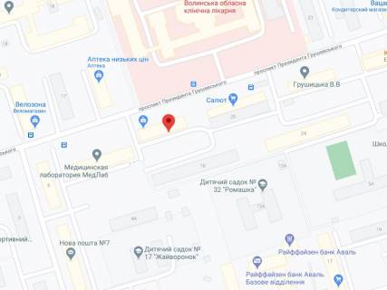 Видеоборд A в Луцке Грушевського пр., 16, аптека "Волиньфарм", прайс за ролик 10 сек 1 вихід/5 хвилин, на двосторонньому екрані, від 144 виходів на день. Розрахунок для інших параметрів трансляції уточнюйте у менеджера. - 301438 схема