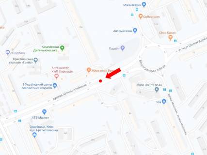 Білборд, Бігборд (Борд)  A у Києві, 3x6  Шолом-Алейхема вул., 8, роздільник, в сторону вул. Братиславській, ринку "Юність" схема