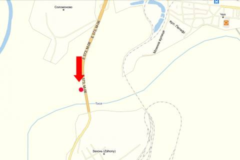 Билборд A в Чопе, 3x6  с. Соломоново, біля контрольно-пропускного пункту "Чоп", виїзд з країни в бік Угорщини схема