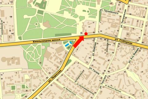 Ситилайт B в Виннице, 1.8x1.2  Соборна вул. / Пирогова вул. / Гагаріна пл., біля універмагу "Вінницький", центрального парку, в бік Соборної вул. схема