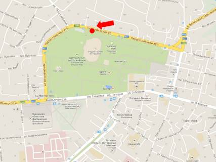 Билборд  в Виннице, 3x6  Магістратська вул. (кол. Першотравнева вул.), 108, центральный парк, з центру схема