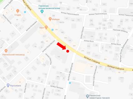 Ситилайт A в Ровно, 1.8x1.2  Соборна вул., 195, зупинка біля "РДА", в бік Чорновола вул., A2 схема