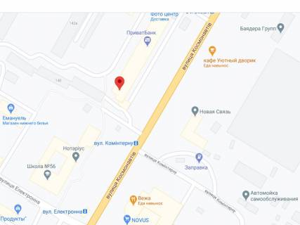 Видеоборд A у Миколаєві Космонавтів вул., 142/3, аптека "Мед Сервіс", №Юг007, прайс за ролик 10 сек 1 вихід/5 хвилин, з 8:00-22:00. Розрахунок для інших параметрів трансляції уточнюйте у менеджера. - 301463 схема